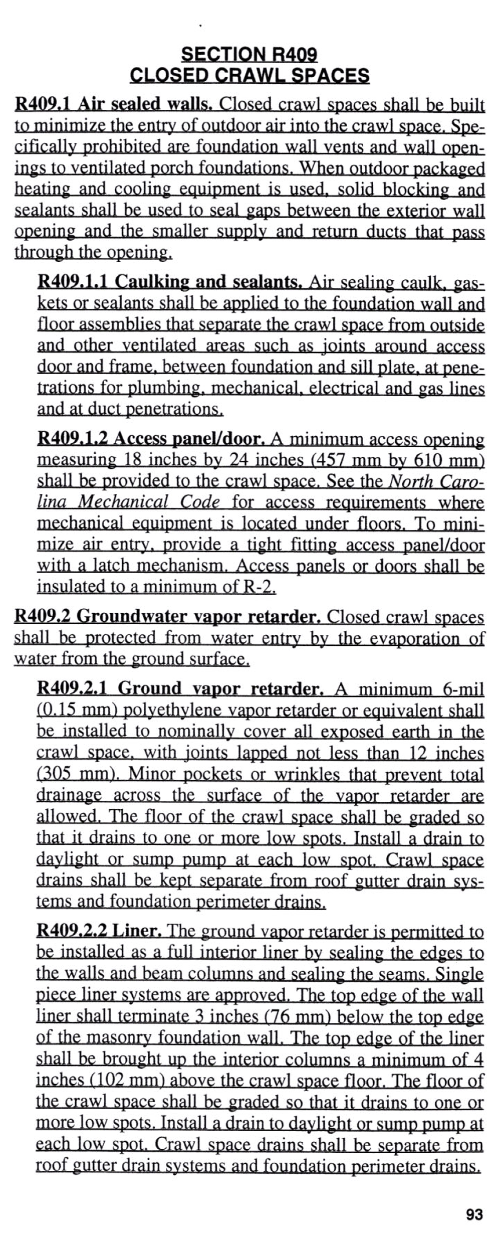 First page of Closed Crawl Space Codes